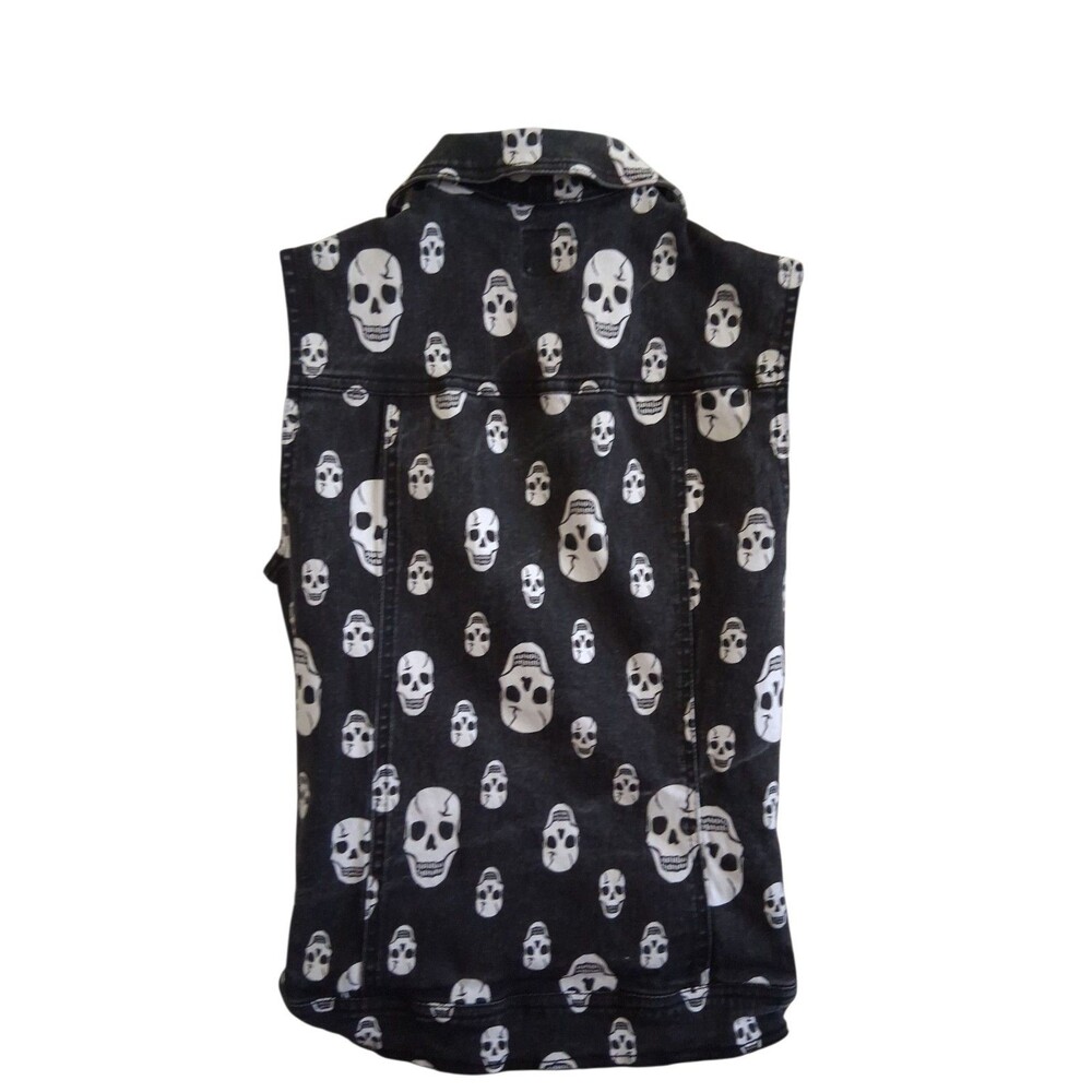Y2K Tripp NYC Black White Skull Print Jean Vest Size L Gothic Grunge Punk - Picture 6 of 6